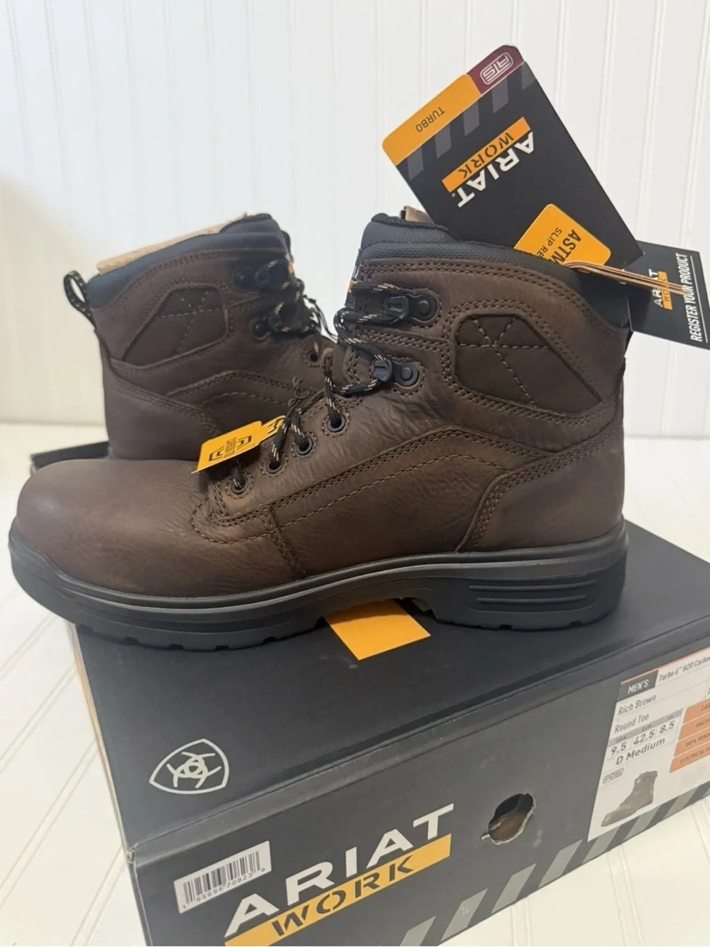 Ariat Men’s Turbo 6” H20 Carbon Toe Leather Work Boots size 9.5D